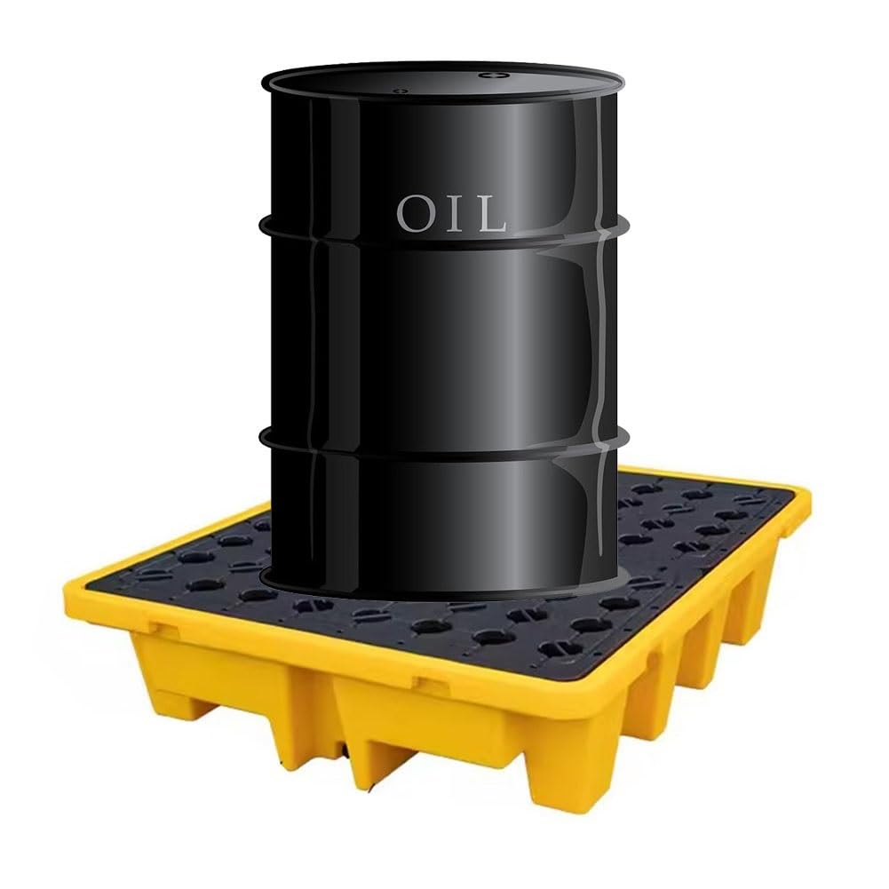Palé modular industrial de contención de derrames, plataforma antifugas resistente para almacenes, 130 x 110 x 30 cm, solución segura para almacenamiento de materiales peligrosos