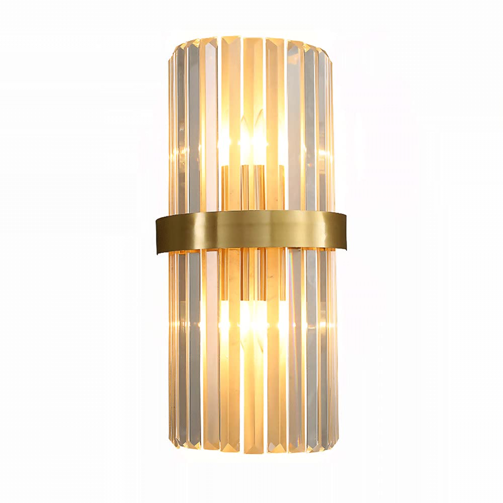 KBUUKYYXouy Wall Sconces Modern European-Style Crystal Wall Lamp Brass Bedroom Bedside with E14 Socket*2 Living Room Decorative Background Wall Light Corridor Wall Washer L
