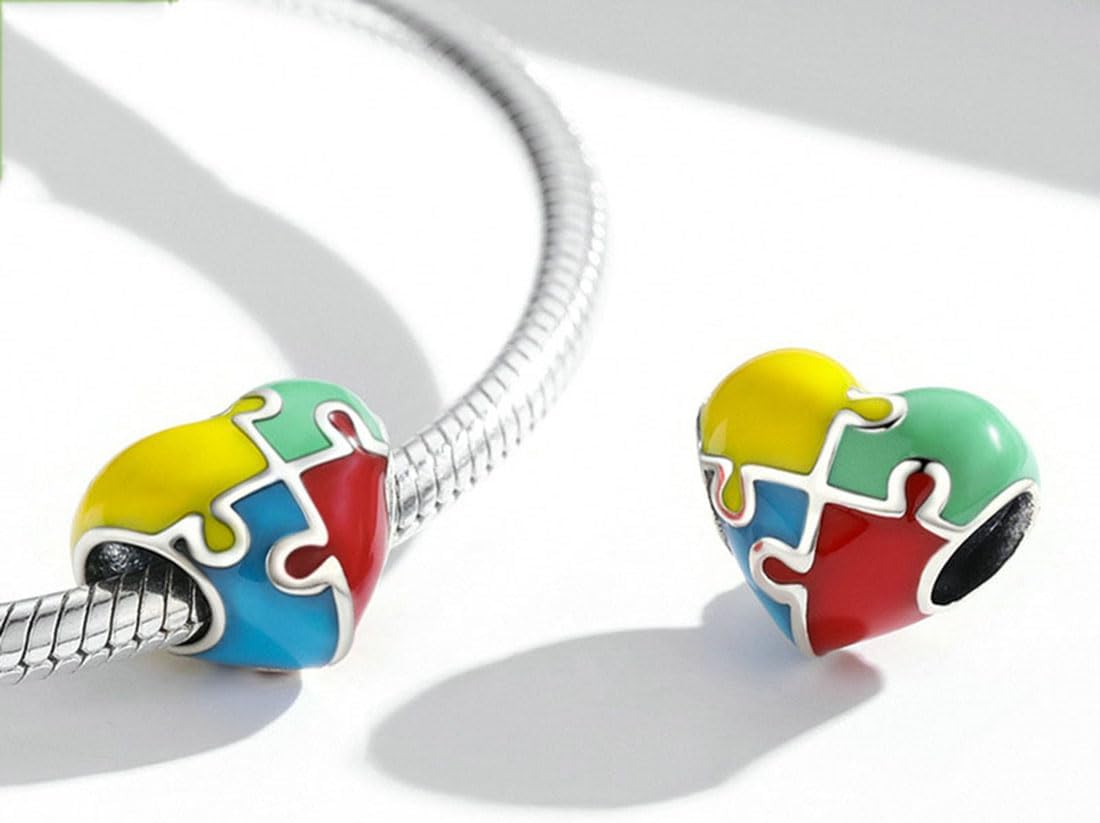 Puzzle Charm 925 Sterling Silver Autism Awareness Love Heart Family Birthstone Letter Clourful DIY Anniversary Charm for Pandora Charm Bracelet - Image 3