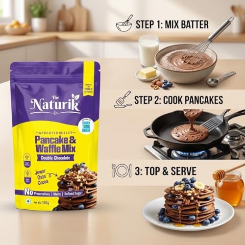 Image of The Naturik Co Millet Pancake & Waffle Mix (No Sugar No Maida) with Double Chocolate | 150g | No Preservatives, High Protein & Fiber | As Seen on Shark Tank