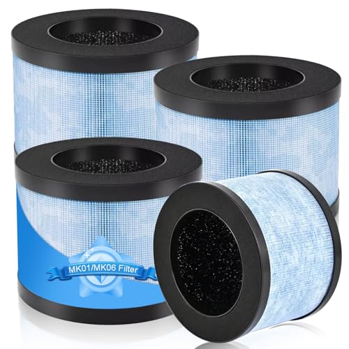 Image of MK06 MK01 True HEPA Replacement Filter for AROEVE MK01 MK06, FreAire KN6391, Kloudi DH-JH01,ToLife TZ-K1, POMORON MJ001H, Intelabe EPI080 /EP1080, Elechomes EPI081 /EP1081 Air Cleaner Purifier,4 Pack