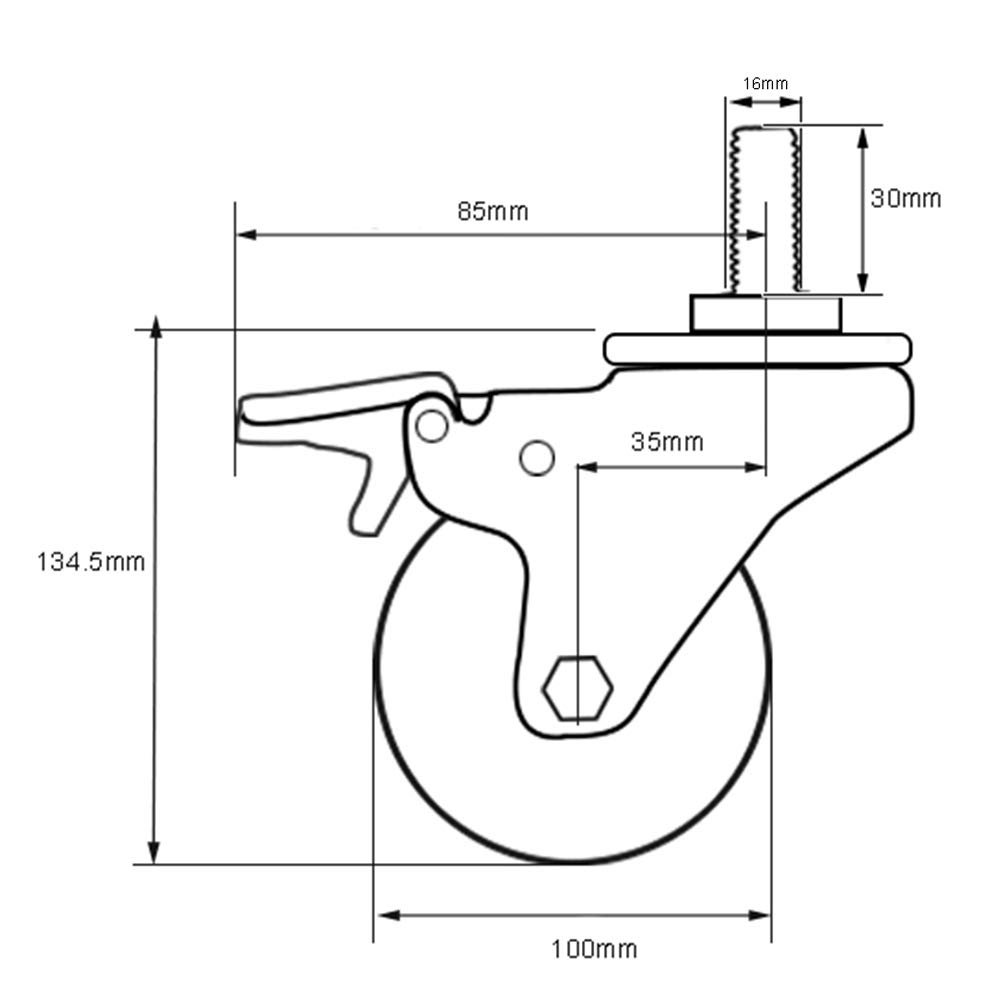 4 Schwerlastrollen M14 Gewinde M16 Stielrollen Gummi Leise Universal Schwenken 400kg Wagen Industriell Transportrad Mit Bremse Zum Speisewagen Mechanisch Möbel -Schraube 100mm