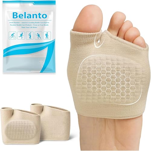 Image of Belanto Metatarsal Pad for Women and Men, 1 Pair Forefoot Pad for Pain Relief, Hallux Valgus Bunion Foot Sleeve, Ball of Foot Cushion with Gel Pad, Morton's Neuroma, Metatarsalgia Support, Beige
