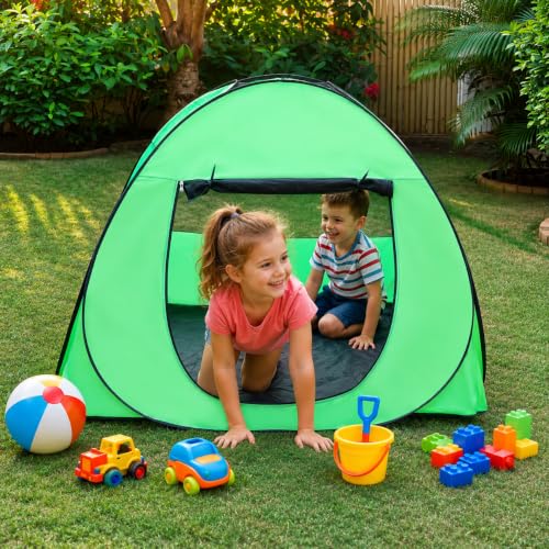 Image of SILVER SHINE Multicolor Foldable Kids Play Tent House | Pop-Up Tent with Mosquito Net | Fun Indoor & Outdoor Playhouse for Boys & Girls (Up to 10 Years) - Dark Green