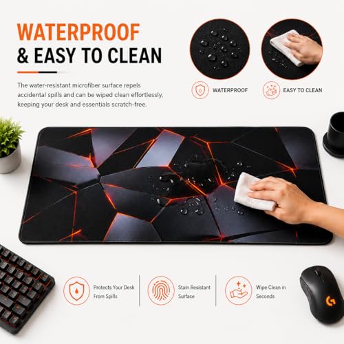 Image of Extended Gaming Keyboard Mat, Orange 3D Design, Non-Slip Rubber Base, Waterproof, Anti-Fray Stitched Edges, 30 x 80 cm, for Office, Gaming & Study