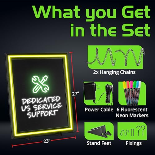 Image of Green Light Innovations LED Writing Message Board 23x27 - Illuminated Erasable Neon Chalkboard Sign with Remote & Markers - Light Up Menu Board for Restaurants, Bars, Food Trucks & Classrooms