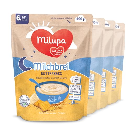 Milupa Milchbrei Gute Nacht Butterkeks – 4x400g – Babybrei ab dem 6. Monat
