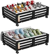 Bamboo Under Bed Storage Box With Wheels (2-Pack) - Rolling Shoe & Clothes Organizer