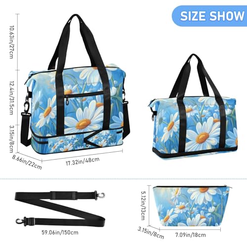 Blue Daisy Hello Sunshine Bloom Spring Workout Bag Weekender Duffel Bag with Adjustable Strap for Sports 2 Pcs Set3