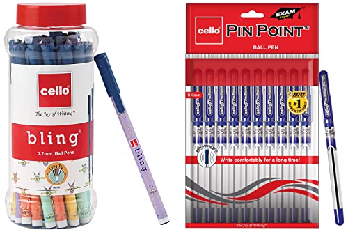 Image of Cello Bling Pastel Ball Pens (25 Pens Jar - Blue) Pinpoint Ballpoint Pens - Blue (Pack of 10)