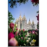 GREATBIGCANVAS Salt Lake Temple with Tulips, Salt Lake Fine Art Poster Print, Utah Home Decor...