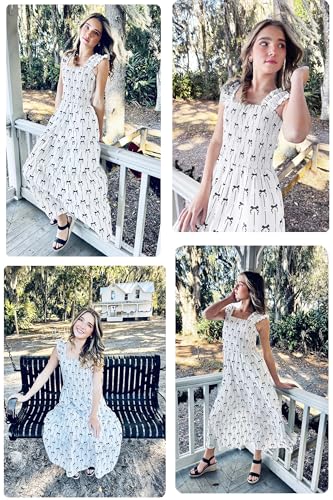 ECOWISH Women's 2025 Summer Maxi Dress Casual Sleeveless Square Neck Smocked Ruffle Bow Tiered Flowy A Line Beach Sundress2