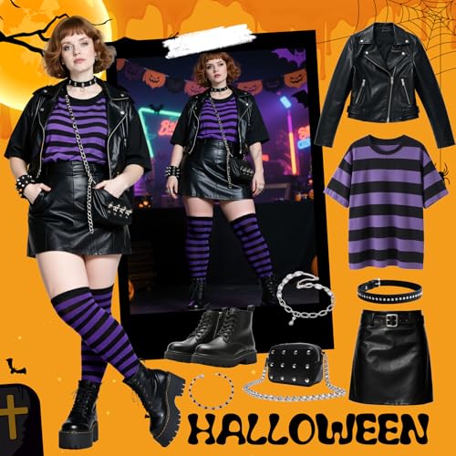 Image of Zando Women Plus Size Thigh High Stockings Over the Knee Thin Tube Socks Long Sport Tights Casual Striped Leg Warmers