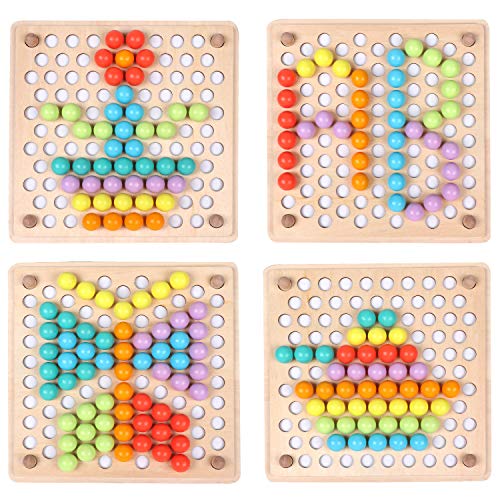 QZMTOY Wooden Peg Board Beads Game, Puzzle Color Sorting Stacking Art Toys for Toddlers, Counting Toy for Kids, Toddler Educational Montessori Games for Math Learning, Great Gift for Girls and Boys