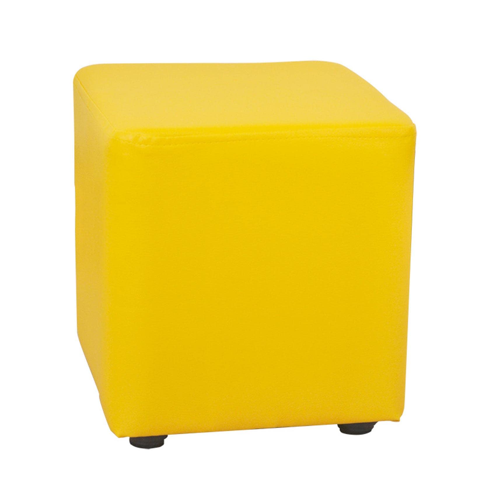 Pouf repose-pieds carré jaune en cuir PU - Petit tabouret de salon 25x25x28cm