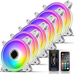 Ventilador Orient EZDIY-FAB Moonlight - Lote de 6 ventiladores RGB de 120 mm con Fan Hub X y mando a distancia, placa base Aura Sync, control de la velocidad, ventilador orientable para PC Case-Blanco