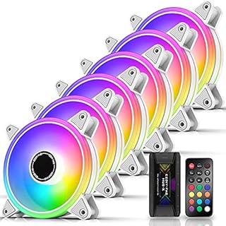 EZDIY-FAB White Moonlight 120mm RGB Case Fan with Fan Hub X and Remote,Motherboard Aura SYNC,Speed Control,Addressable Fan for PC Case-6 Pack