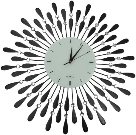 Lulu Decor, Black Drop Metal Wall Clock 24”, White Glass Dial with Lines 9”, Decorative Clock for Living Room, Bedroom, Office Space
