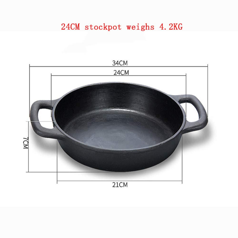 Wokpfanne aus Gusseisen, Bratpfanne mit flachem Boden, Suppentopf, Gesundheitstopf aus unbeschichtetem Eisen, Topf aus echtem Edelstahl, verdickter Boden mit Zwei Ohren,24cm