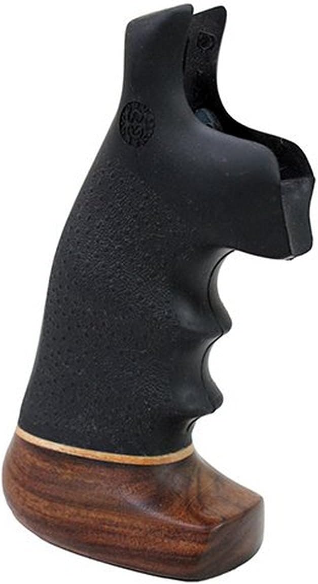 Hogue OverMolded Rubber Round Butt to Square Butt Revolver Grip for S&W N Frame, Black with Wood Big Butt - 25006
