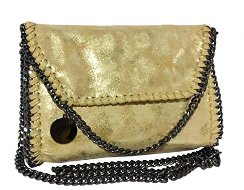 Wewod Pequeño Bolso de Noche Elegante,Bolsos Messenger para Mujer,Damas PU Cuero Hombro Bolsas,Bolsa de Cadena (Dorado)