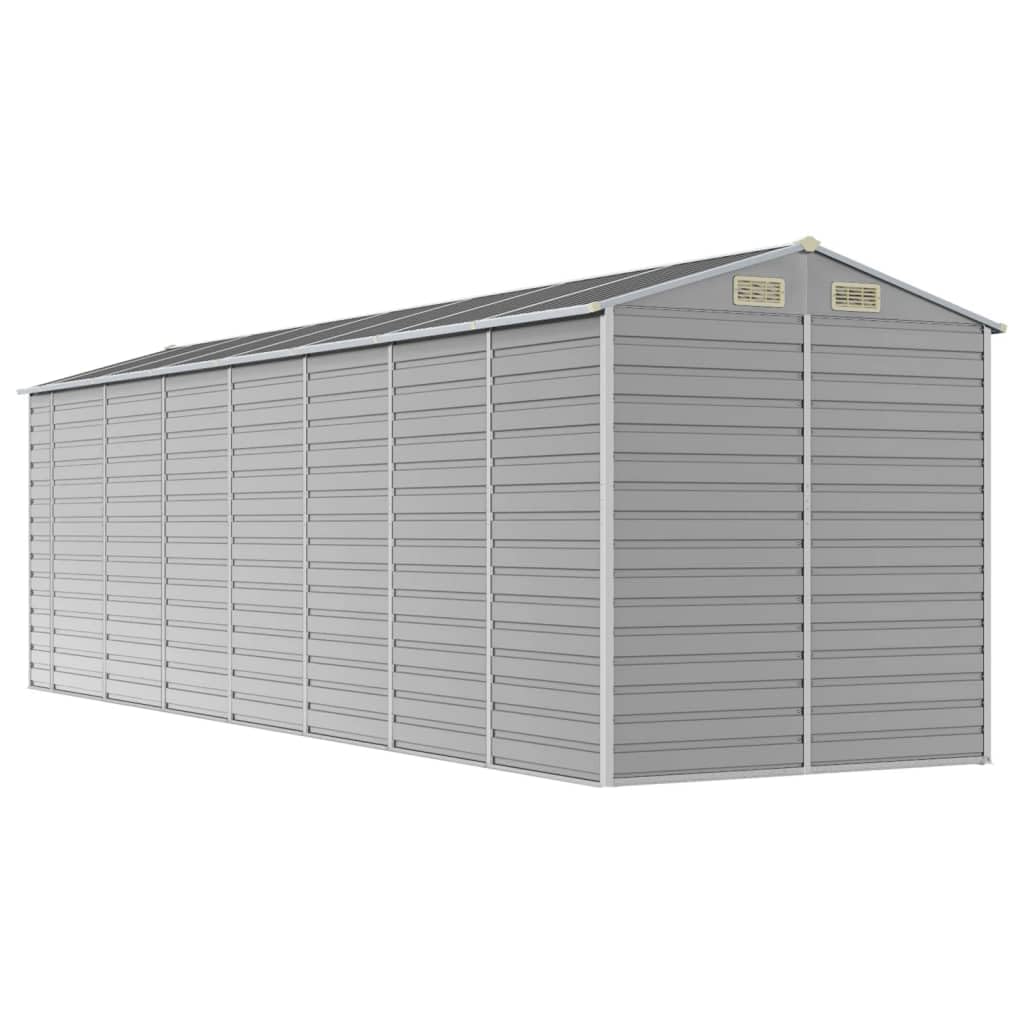 Domek ogrodowy jasnoszary 191x640x198 cm stal ocynkowana | Przechowywanie zewnętrzne, 4 kratki wentylacyjne, pochylony dach, praktyczne uchwyty