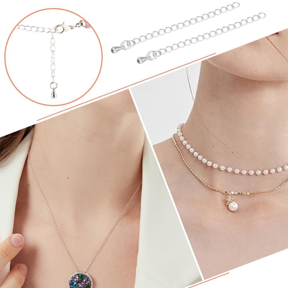 Chaine Argent Beebeecraft Chaînes Extension Bracelet - 20 Pièces Goutte D'Eau Plaqué Argent 925, Pour Bijoux DIY Chaine Collier