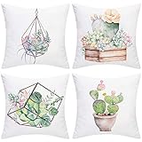 BLEUM CADE Throw Pillow Covers Cactus Succulent Pillow Covers Plants Potted Throw Pillow Cases Cushion Covers Zippered Pillowcase 18