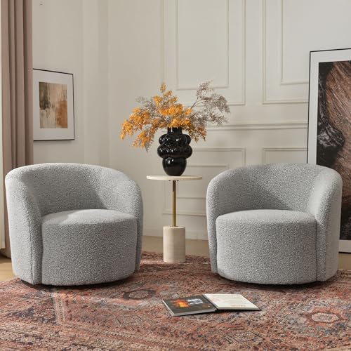 Sillón giratorio redondo en boucle negro blanco miniatura 4