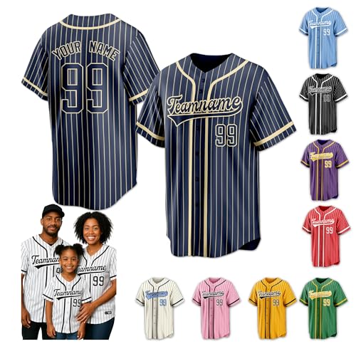 Camiseta de béisbol personalizada para hombres, mujeres y jóvenes, con rayas y nombre, número y logo bordados miniatura 1