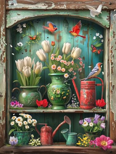 Image of WUSARPLY Rustic Flowers Stamped Cross Stitch Kits for Beginners Adults | Bird Needlepoint Counted Cross Stitch Kits for Adults Patterns Dimensions Needlecrafts Embroidery Kits Arts and Crafts