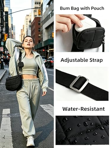 Image of Crossbody Bags for Women, Puffy Bum Bag with Multiple Pockets, Nylon Crossbody Purse for Daily Travel
