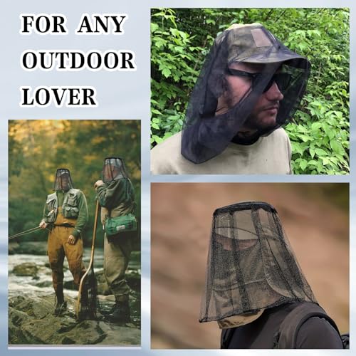 COMNICO Mosquito Head Net, Premium Extra Fine Holes Face Mesh Bug Face Netting for Head Hiking, Backpackers Insect Net Mask Cover for Outdoor Travel Camping Hiking