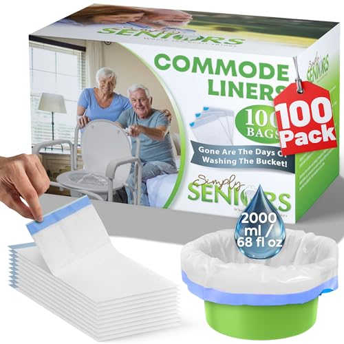 Commode Liners - 100 Strong Portable Commode Toilet Bags - Easy to Use Bedside Commode Liners - Bedside Toilet Potty Liners That Support Dignity of Seniors - No Buckets to Wash - NO Absorbent Pad