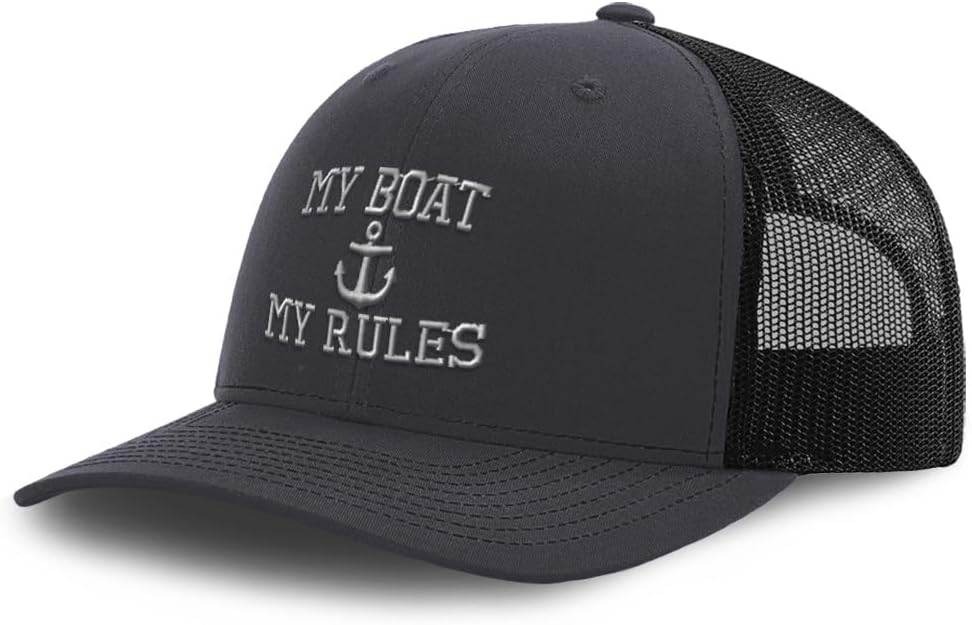 Custom Mesh Cap Hat Embroidered My Boat My Rules Anchor Captain A Embroidery Trucker Hats for Men & Women