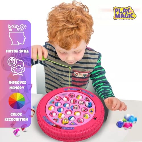 Image of PlayMagic Play Set Princess Magnetic Toys | Rotating Board with Music,Includes 45 Fish and 4 Poles,Party Toys | Interactive & Educational Toy for Kids Age 3+