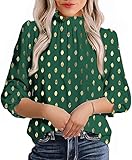 Avanova Women 3/4 Long Sleeve Work Business Top Ruffle Mock Neck Blouse Shirts Gold Dot Green Small