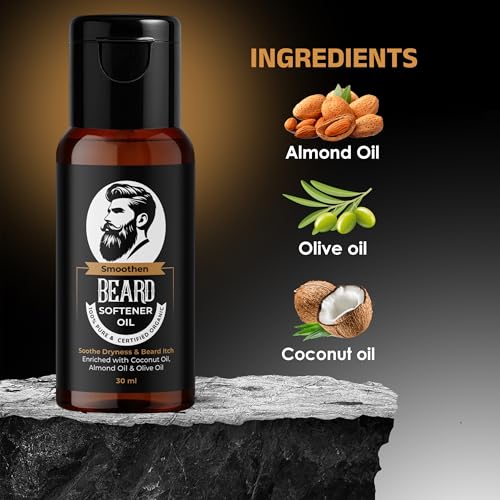 Image of Beard Softener Oil | 100% Pure & Organic | Enriched with Coconut, Almond & Olive Oil | Soothes Dryness & Itchiness | 30 ml (Pack Of 1)