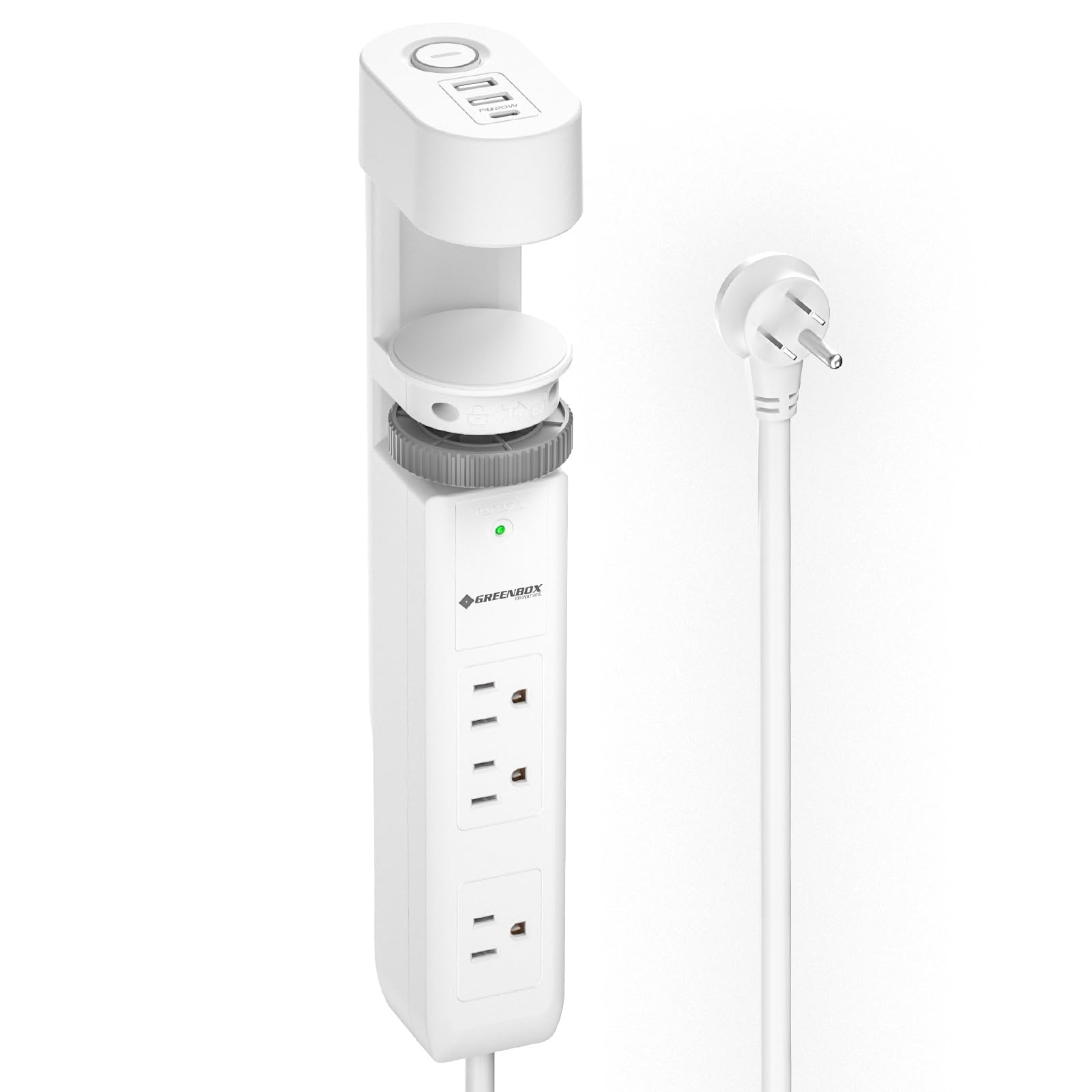 Desk Clamp Power Strip with USB-C, 1020J Surge Protector, 20W PD Fast Charging, Under Desk Mount Power Strip with Wide-Spaced Outlets, Flat Plug, 6FT