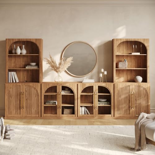 Image of BELLEZE Jagger 130 inch Wall Unit 5-Piece Modular TV Stand - Camel