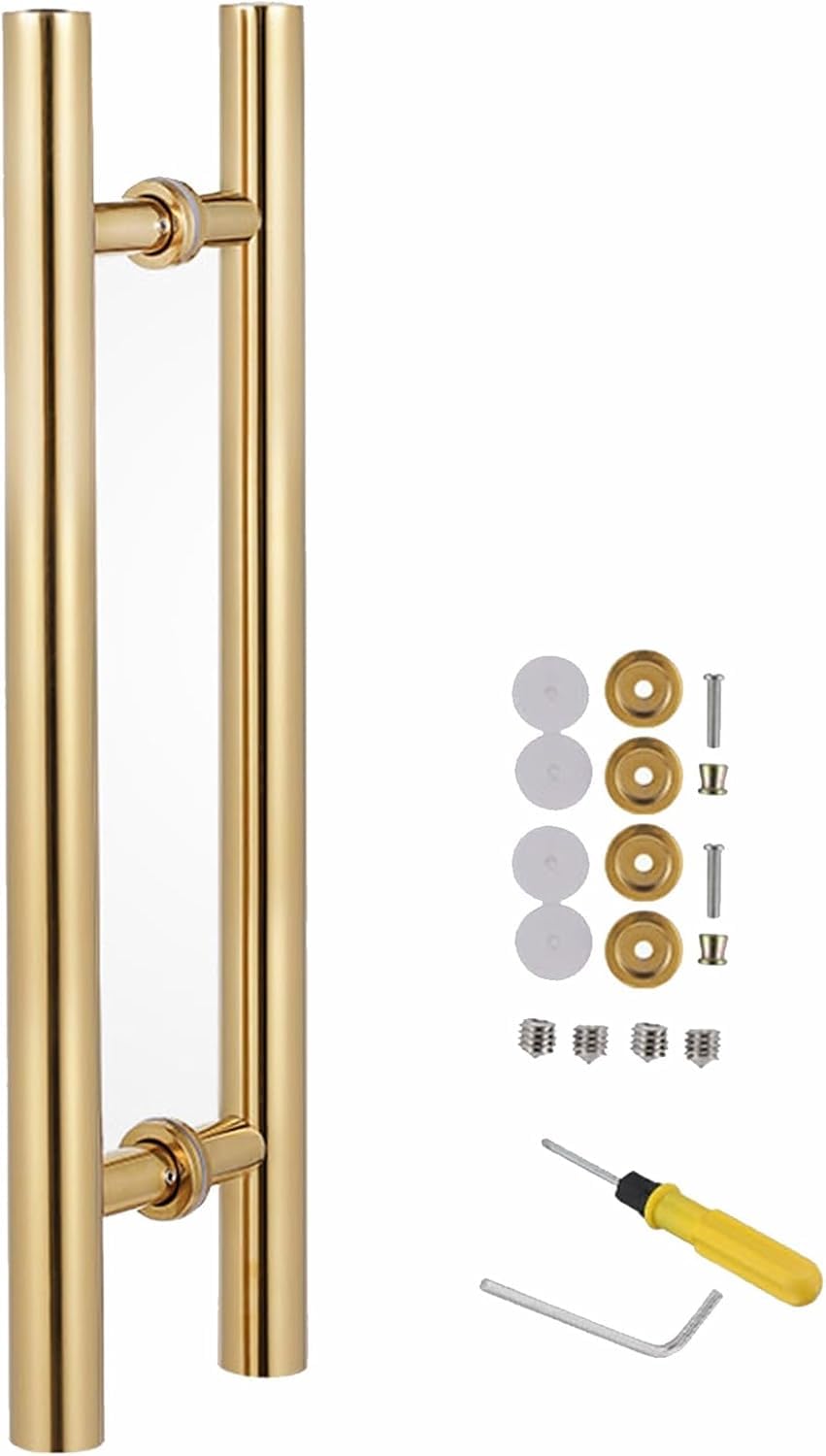 DFGHNBVC 304 Stainless Steel Door Handle Pull Push Modern Barn Door Handle 60 180Cm Long With Mounting Kit H Shape Sliding Glass,Gold-Length 60Cm/23.6Inch