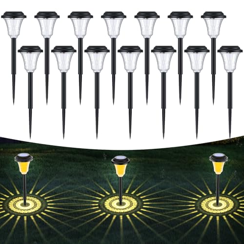LuJasi Solarlampen für Außen Garten 14 Stück, Solarleuchten Garten IP65 Wasserdicht mit schönen Projektionen für außen, Terrasse, Rasen, Garten, Hof, Wege