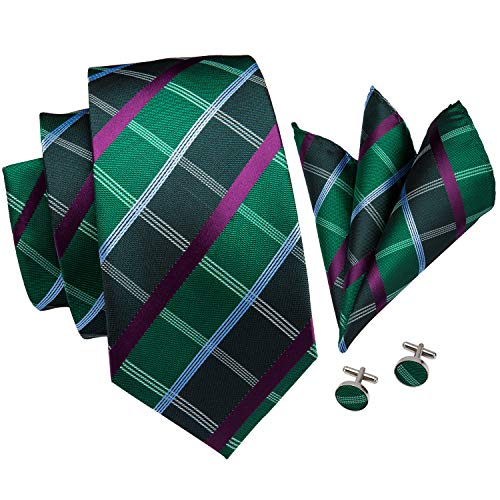 Image of Dubulle Mens Paisley Striped Tie Woven Necktie for Men and Handkerchief Cufflinks Set Wedding Formal Business