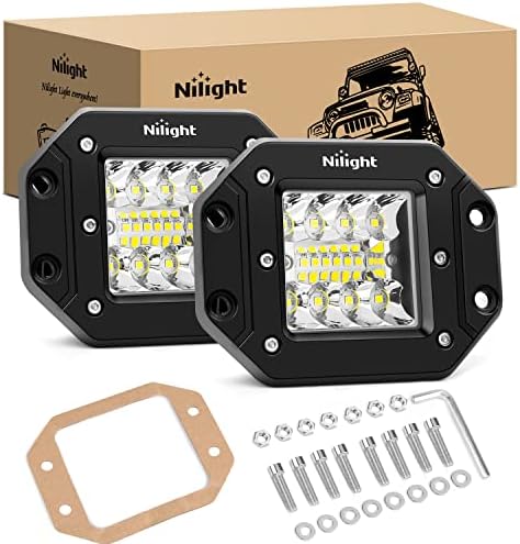 Nilight 2PCS 42W Flush Mount LED Light Pods Upgraded Spot Flood Combo Beam Driving Light LED Work Light Backup Light Reverse Light Grill Mount Light for Offroad 4x4 Truck SUV Jeep, 2 Years Warranty