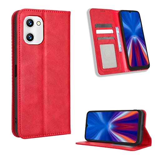Jiajihua Hülle Kompatibel mit Umidigi C2 Hülle,Kompatibel mit Umidigi C1 Max / C1 Etui PU-Leder Flip Kickstand Wallet Card Slot Magnetischer Verschluss Red