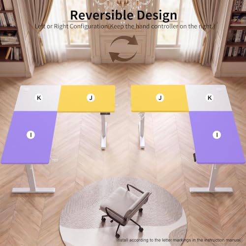 Image of WALKINGDESK 63x55 Inches Reversible L Shaped Standing Desk, Height Adjustable With Cup Holder, Electric Corner Computer Workstation, Sit Stand up Home Office, Standing Desk with Cable Management White