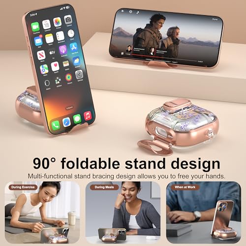 Image of for AirPods 4 Case 2025 with Safety Lock & Foldable Phone Stand, Lavender | Double Drop Protection,Two-Piece Design, Airpod 4 Case with Keychain & Cleaner Kit, Support Wireless Charging, Shockproof