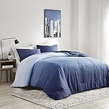 Madison Park 100% Sateen Cotton Comforter Set, Breathable, Soft Cover, Trendy, All Season Down Alternative Cozy Bedding with Matching Shams, King/Cal King (104 in x 92 in), Indigo Blue 3 Piece