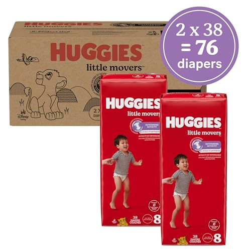 Image of Huggies Size 8 Diapers, Little Movers Baby Diapers, Size 8 (46+ lbs), 76 Count (2 Packs of 38), Packaging May Vary