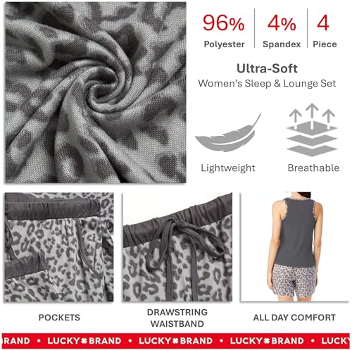 Image of Lucky Brand Women's Pajama Set - 4 Piece Sleep Shirt, Tank Top, Pajama Pants, Lounge Shorts (S-XL)